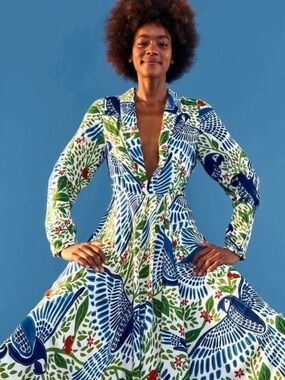 NWT FARM Rio Blue Macaw Flight Maxi Dress Size S